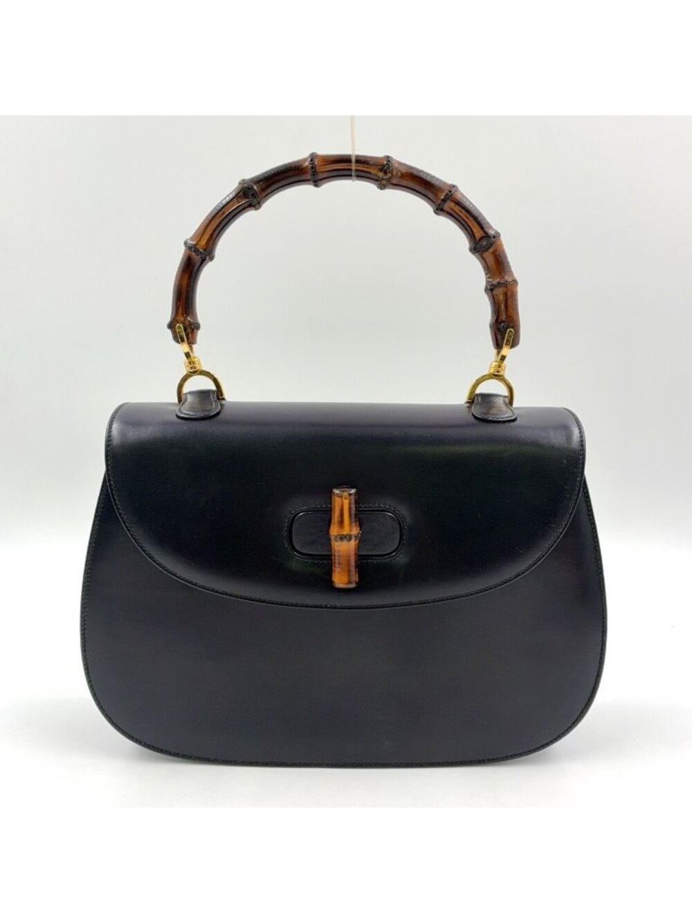 Gucci Bamboo Shoulder Strap Included Leather Brown Black Handbag Gold